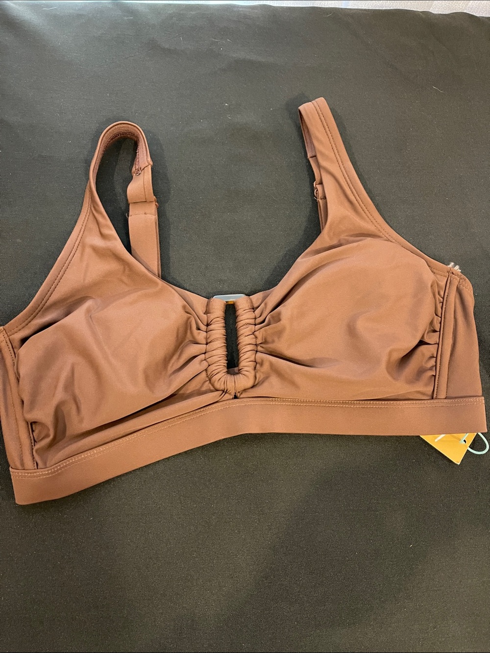 Kona Sol Brown Ruched Soft-Cup Bralette with Adjustable Straps